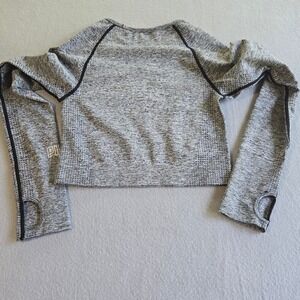 PINK Victoria's Secret Crop Top Women Medium Grey Seamless Long Sleeve Thumbhole
